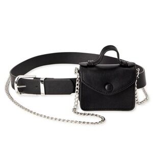 NOBO‎ Black Leather Belt Bag Convertible Crossbody Chain Strap Mini Purse 2X NWT